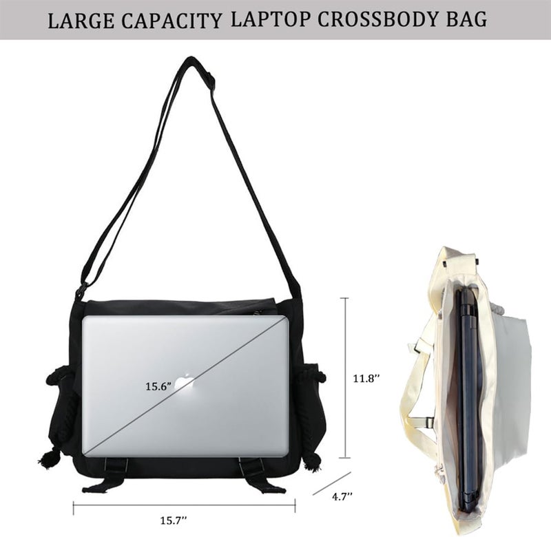 INSHERE Aesthetic Crossbody Bag with Cute Pins and Ornament, Nylon Shoulder Messenger Bag Japanese Kawaii Bag for Women Men - Image 2